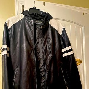 Mens Wilson hooded leather coat